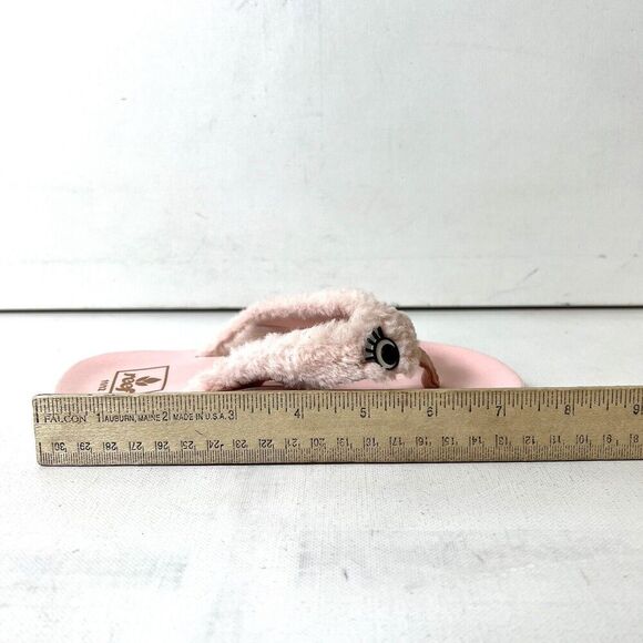 Reef Kids Flat Rubber Thong Pink Sandals Little Girls 11/12 Pink Faux Fur Straps - Picture 9 of 10